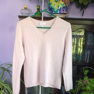 Women's Pink Cashmere V-Neck Sweater